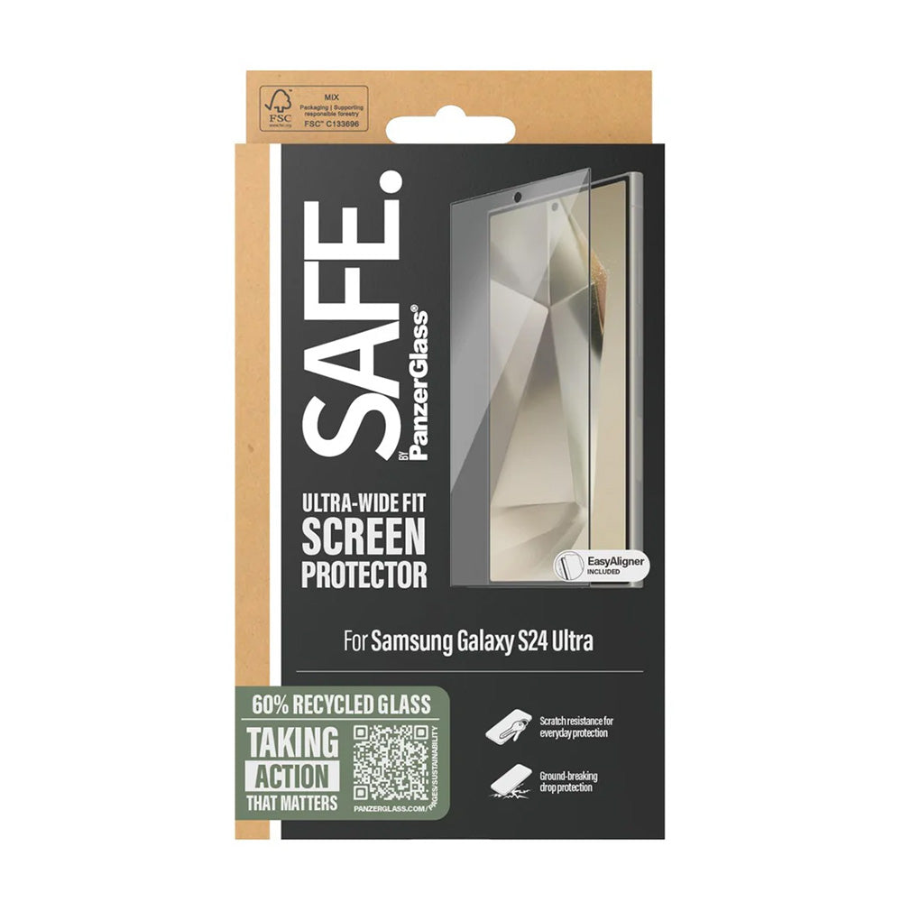 Folija za zaštitu ekrana PanzerGlass Safe. Ultra-Wide Fit EasyAligner za Samsung Galaxy S24 Ultra S928, Kaljeno staklo, Full Glue, Crna