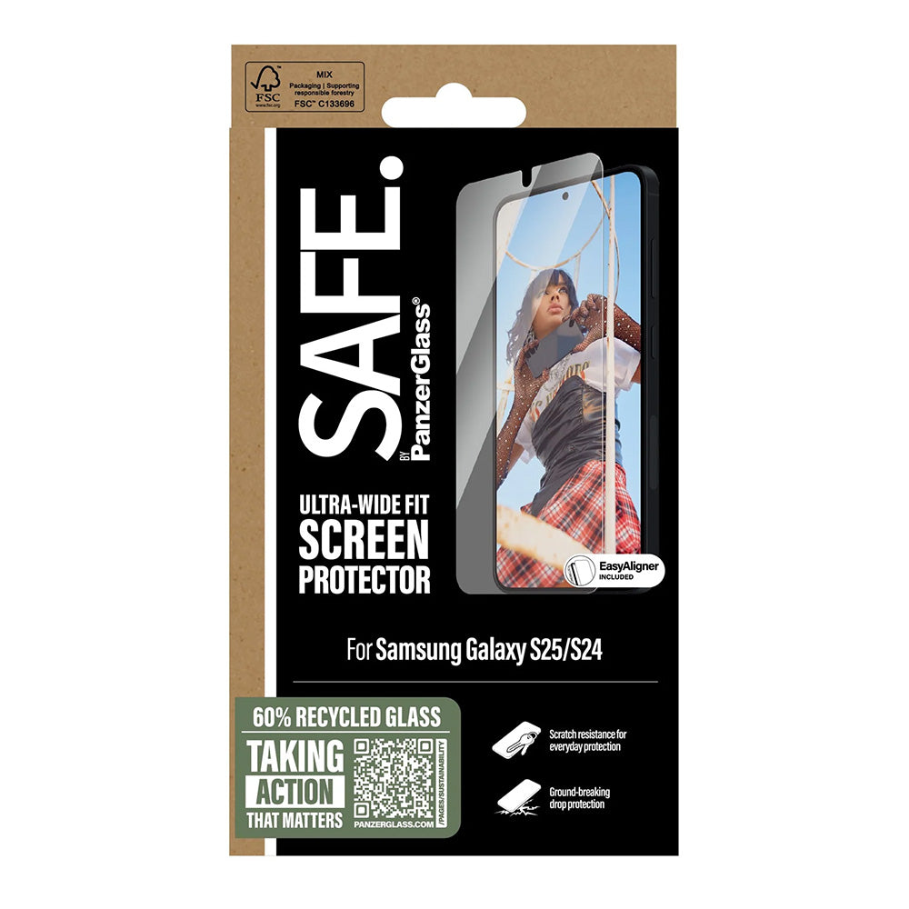 Folija za zaštitu ekrana PanzerGlass Safe. Ultra-Wide Fit EasyAligner za Samsung Galaxy S25 S931 / S24 S921, Kaljeno staklo, Full Glue