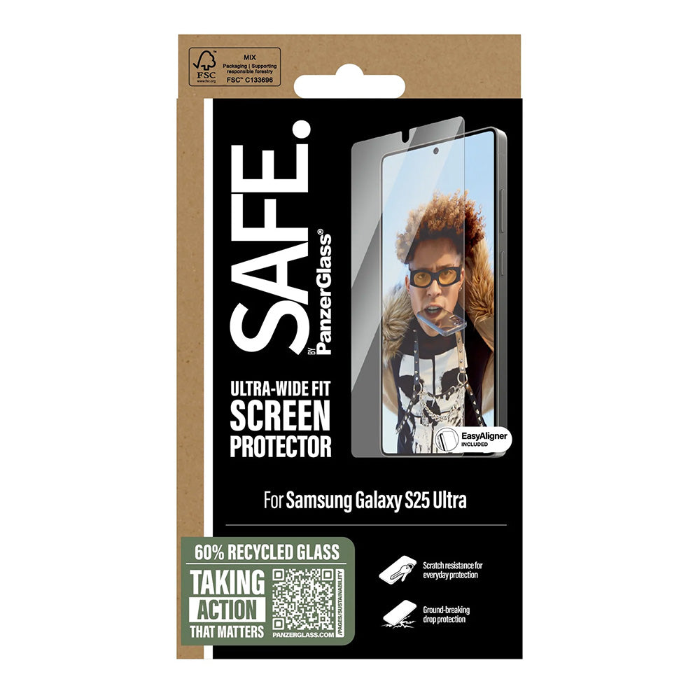 Folija za zaštitu ekrana PanzerGlass Safe. Ultra-Wide Fit EasyAligner za Samsung Galaxy S25 Ultra S938, Kaljeno staklo, Full Glue