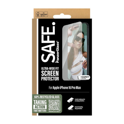 Folija za zaštitu ekrana PanzerGlass Safe. Ultra-Wide Fit za Apple iPhone 16 Pro Max, Kaljeno staklo, Full Glue.