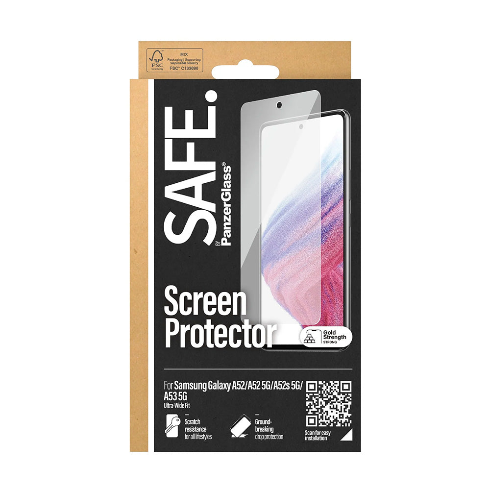 Folija za zaštitu ekrana PanzerGlass Safe. Ultra-Wide Fit za Samsung Galaxy A53 5G A536 / A52s 5G A528 / A52 5G A526, Kaljeno staklo, Full Glue.