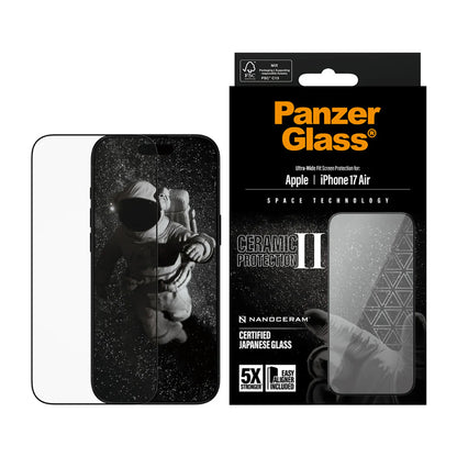 Folija za zaštitu ekrana PanzerGlass Ultra-Wide Ceramic II EasyAligner za Apple iPhone 17 Air, Kaljeno staklo, Full Glue, Crna