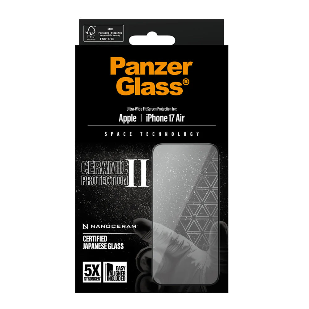 Folija za zaštitu ekrana PanzerGlass Ultra-Wide Ceramic II EasyAligner za Apple iPhone 17 Air, Kaljeno staklo, Full Glue, Crna