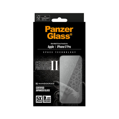 Folija za zaštitu ekrana PanzerGlass Ultra-Wide Ceramic II EasyAligner za Apple iPhone 17 Pro, Kaljeno staklo, Full Glue, Crna