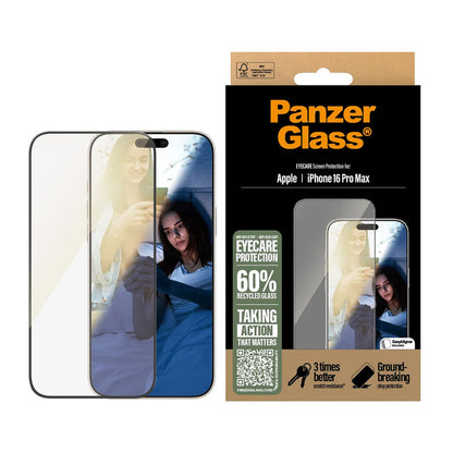 Folija za zaštitu ekrana PanzerGlass Ultra-Wide Fit EyeCare za Apple iPhone 16 Pro Max, Kaljeno staklo, Full Glue, Crna