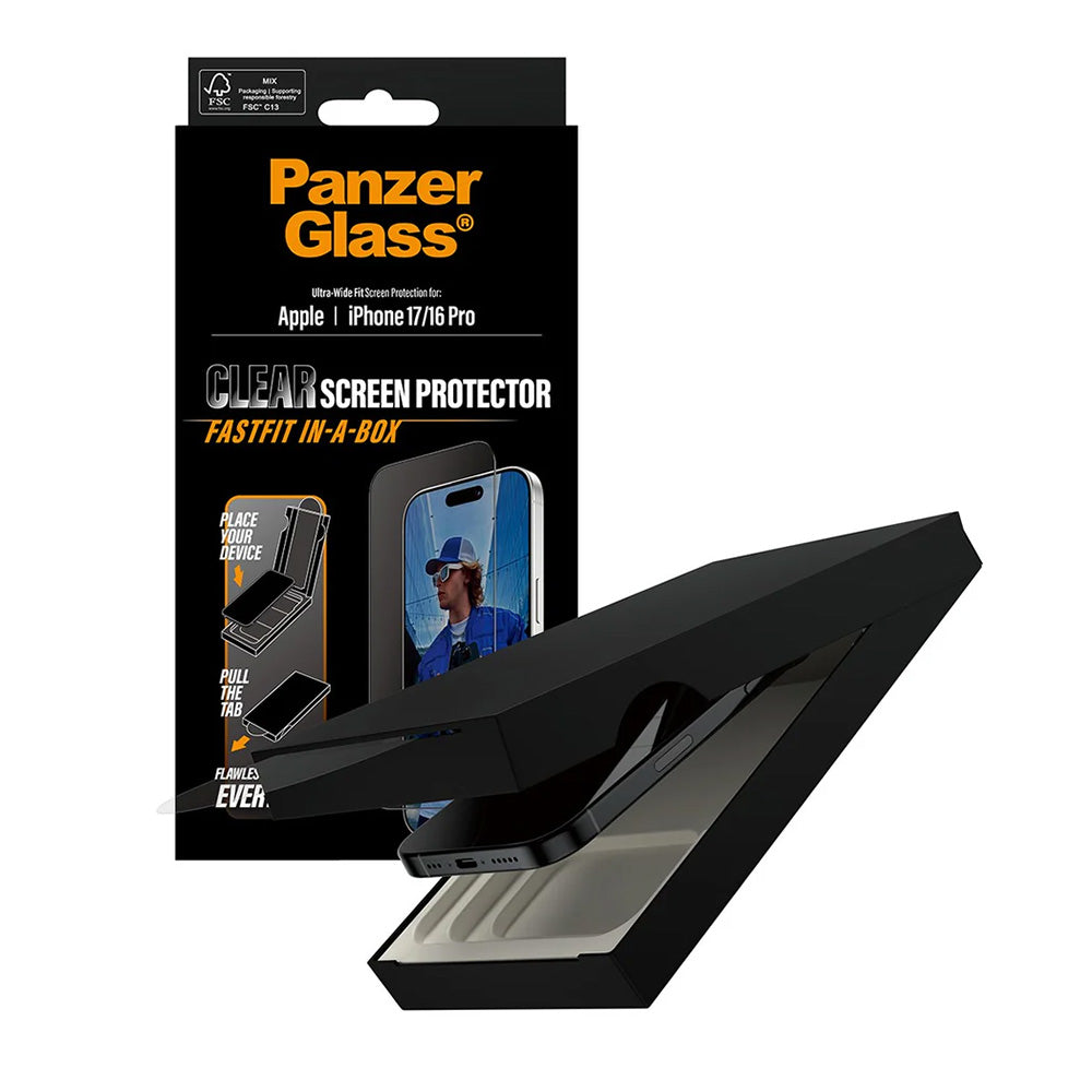 Folija za zaštitu ekrana PanzerGlass Ultra-Wide Fit Fastfit za Apple iPhone 17 / 16 Pro, Kaljeno staklo, Full Glue, Crna