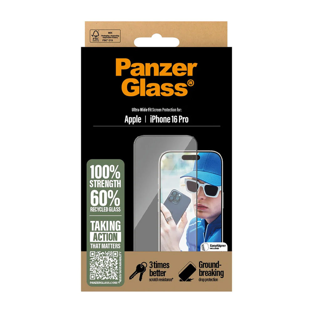 Folija za zaštitu ekrana PanzerGlass Ultra-Wide Fit za Apple iPhone 16 Pro, Kaljeno staklo, Full Glue, Crna