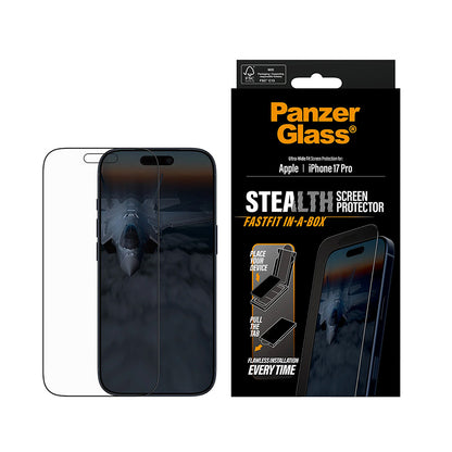 Folija za zaštitu ekrana PanzerGlass Ultra-Wide Fit Stealth Fastfit za Apple iPhone 17 Pro, Kaljeno staklo, Full Glue, Crna