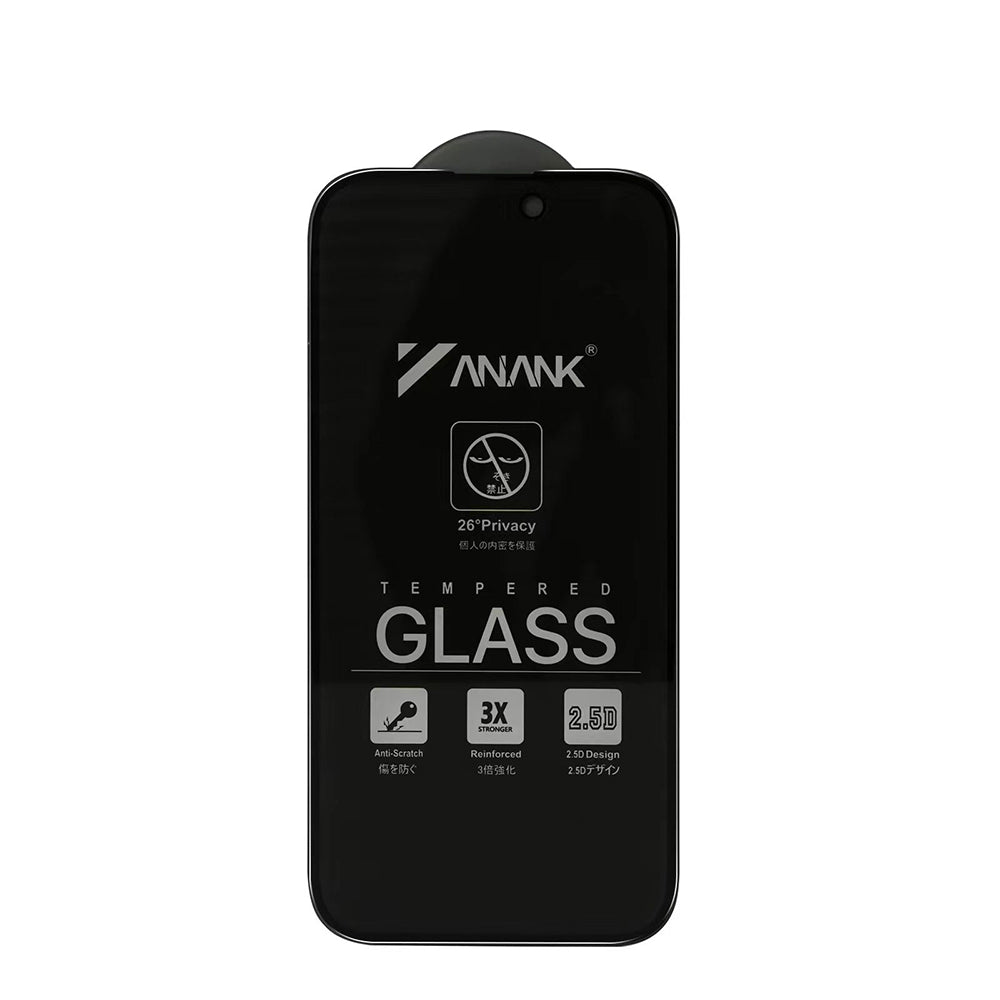 Zaštitna folija Ekran Privacy Anank 3X Reinforced za Apple iPhone 15 Pro Max, Kaljeno staklo, Full Glue, 2.5D