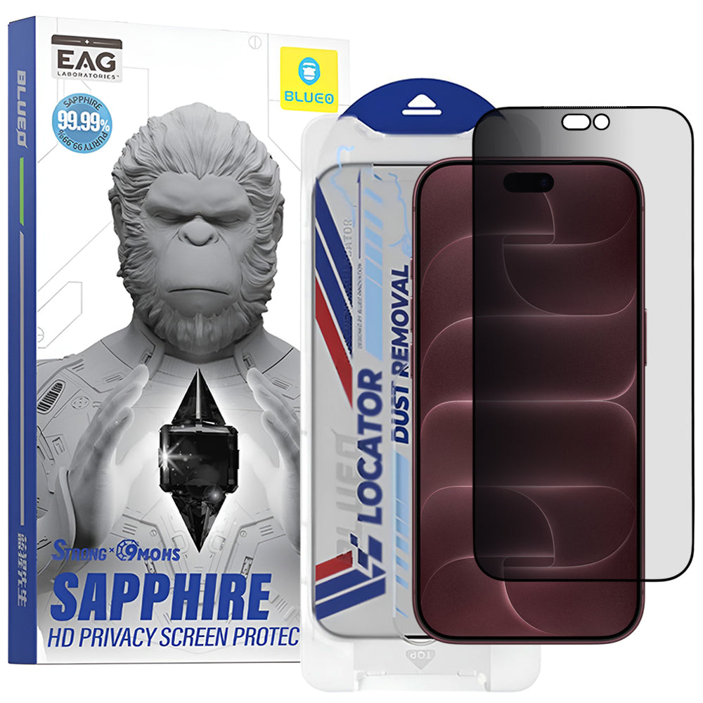 Zaštitno staklo za ekran Privacy Blueo Premium Sapphire Applicator za Apple iPhone 18 Pro Max, kaljeno staklo, lepljenje po celoj površini
