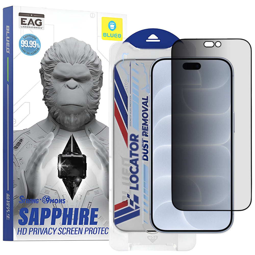 Zaštitna folija za ekran Privacy Blueo Premium Sapphire Applicator za Apple iPhone 18 Pro, kaljeno staklo, lepljenje celom površinom