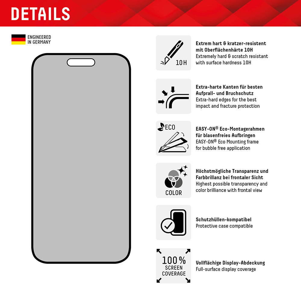 Zaštitna folija Ekran Privacy Displex Real Glass za Apple iPhone 16 Plus, Kaljeno Staklo, Full Glue