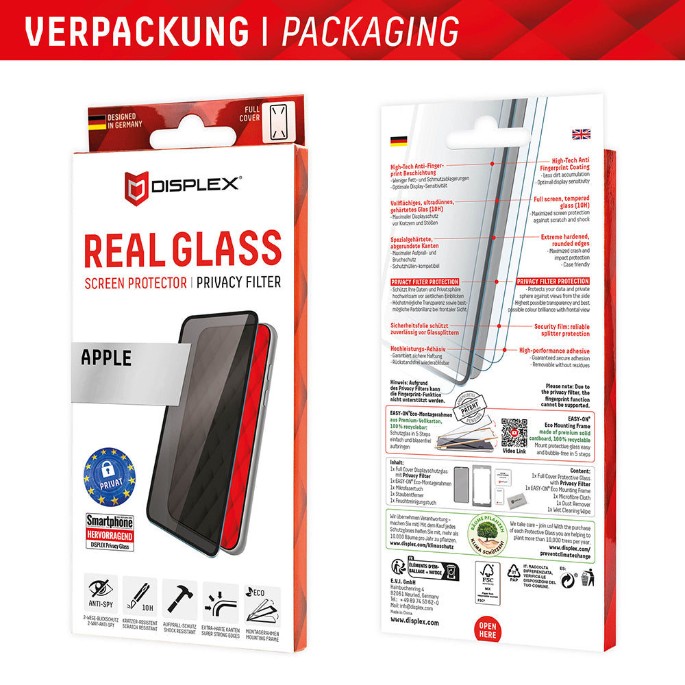 Zaštitna folija Ekran Privacy Displex Real Glass za Apple iPhone 16 Plus, Kaljeno Staklo, Full Glue