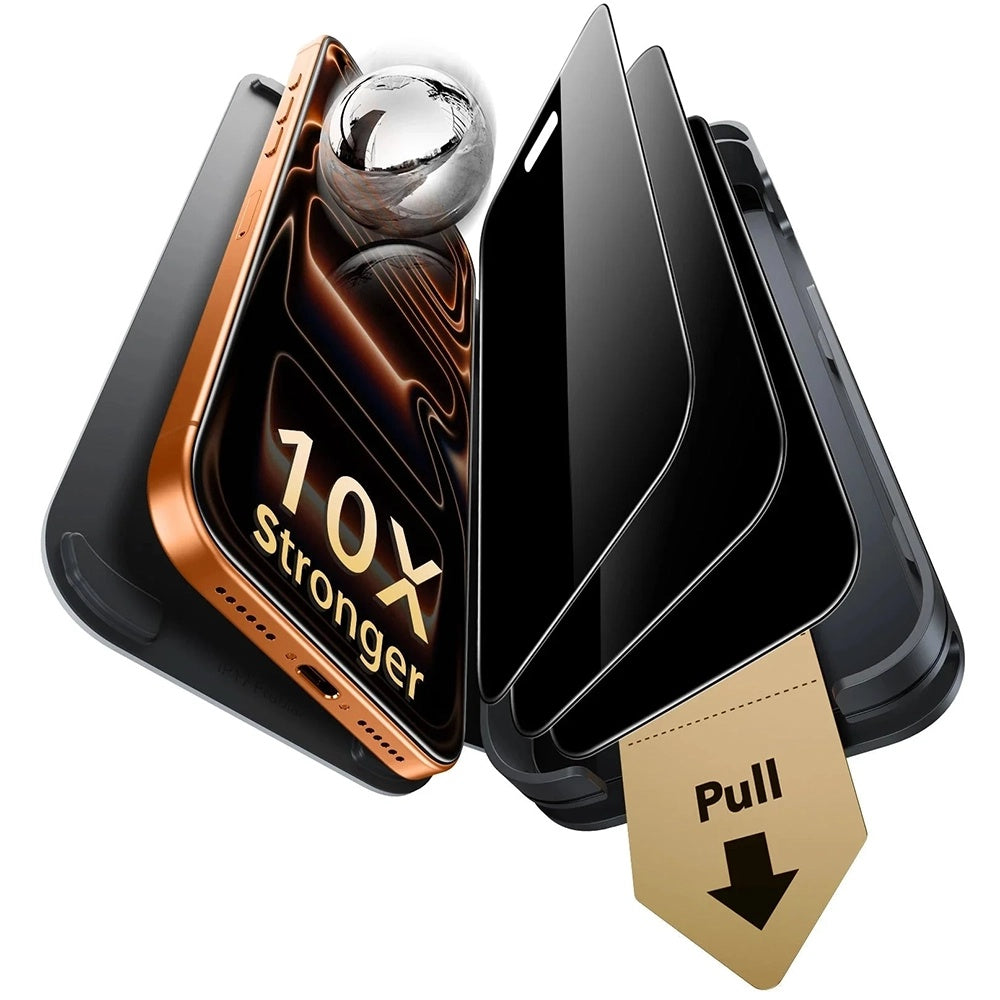Zaštitna folija Ekran Privacy ESR Armorite Pro UltraFit za Apple iPhone 18 Pro, Kaljeno staklo, Full Glue, Set 3 komada