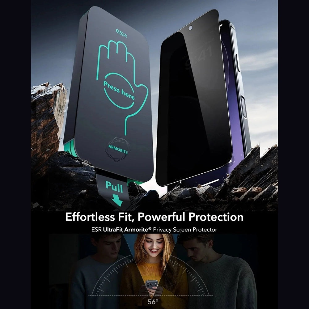 Folija za zaštitu ekrana Privacy ESR Armorite UltraFit za Apple iPhone 17 Pro Max, Kaljeno staklo, Full Glue, Set od 3 komada