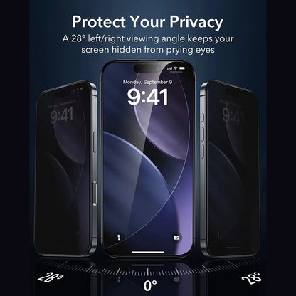 Folija za zaštitu ekrana Privacy ESR Armorite UltraFit za Apple iPhone 17, Kaljeno staklo, Full Glue, Set od 3 komada