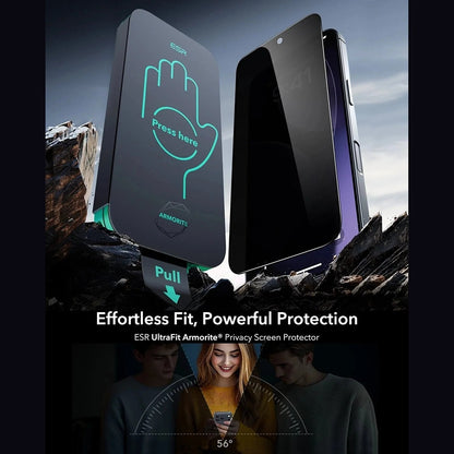 Folija za zaštitu ekrana Privacy ESR Armorite UltraFit za Apple iPhone 17, Kaljeno staklo, Full Glue, Set od 3 komada