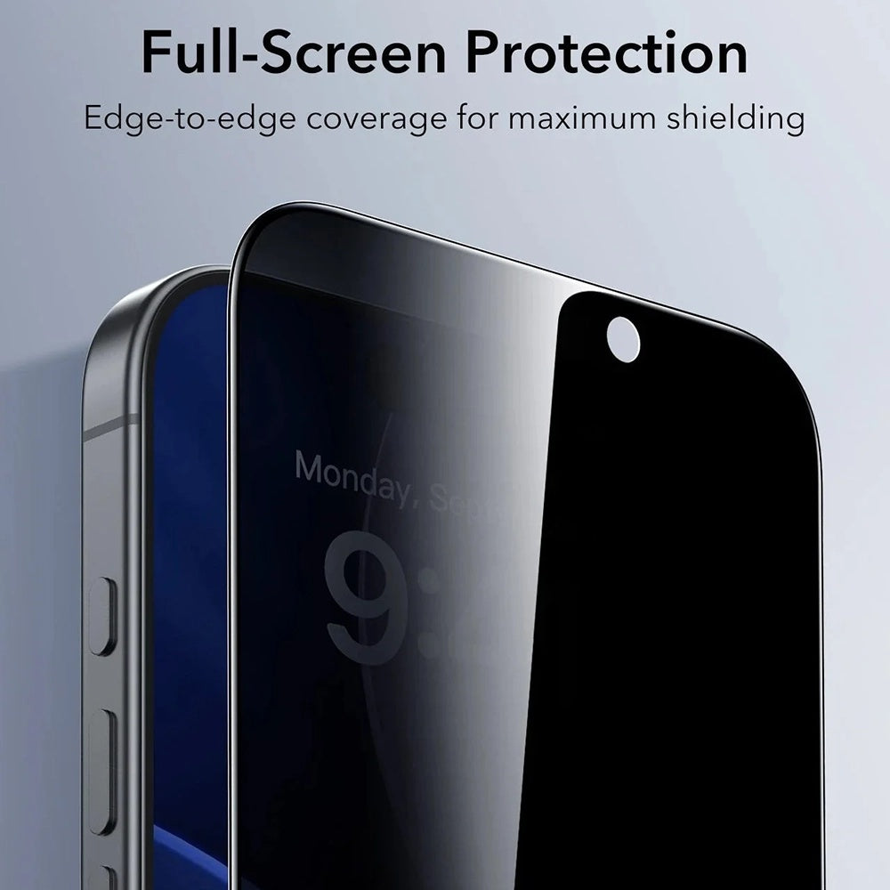 Folija za zaštitu ekrana Privacy ESR UltraFit za Apple iPhone 17 / 16 Pro, Kaljeno staklo, Full Glue, Set od 3 komada