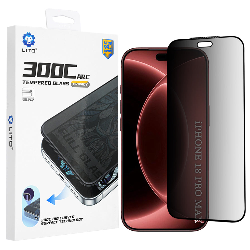 Zaštitna folija za ekran Privacy Lito D+ Max 300C za Apple iPhone 18 Pro Max, Kaljeno staklo, Full Glue