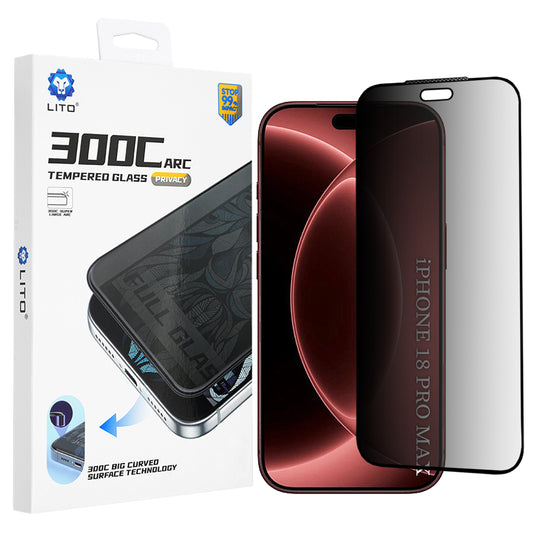 Zaštitna folija za ekran Privacy Lito D+ Max 300C za Apple iPhone 18 Pro Max, Kaljeno staklo, Full Glue