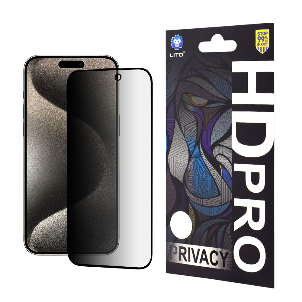 Zaštitna folija Ekran Privacy Lito HD Pro za Apple iPhone 15 Pro Max, Kaljeno Staklo, Full Glue