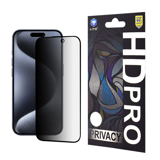 Zaštitna folija Ekran Privacy Lito HD Pro za Apple iPhone 15 Pro, Kaljeno staklo, Full Glue