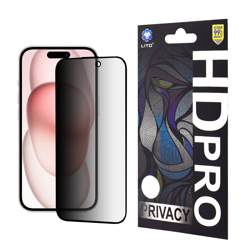 Zaštitna folija za ekran Privacy Lito HD Pro za Apple iPhone 15, Kaljeno staklo, Full Glue