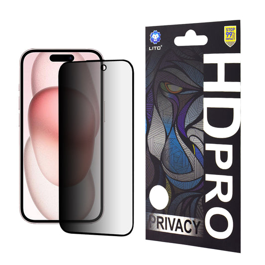 Zaštitna folija za ekran Privacy Lito HD Pro za Apple iPhone 15, Kaljeno staklo, Full Glue