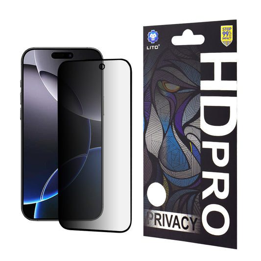 Zaštitna folija Ekran Privacy Lito HD Pro za Apple iPhone 16 Pro Max, Kaljeno staklo, Full Glue