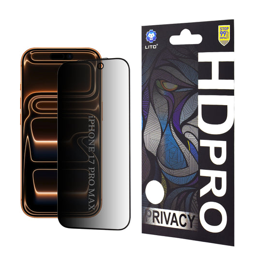 Folija za zaštitu ekrana Privacy Lito HD Pro za Apple iPhone 17 Pro Max, Kaljeno staklo, Full Glue