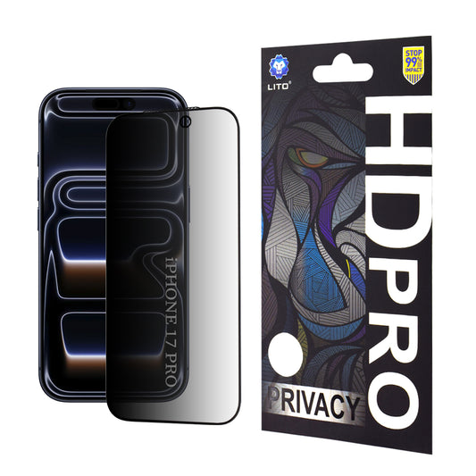 Folija za zaštitu ekrana Privacy Lito HD Pro za Apple iPhone 17 Pro, Kaljeno staklo, Full Glue