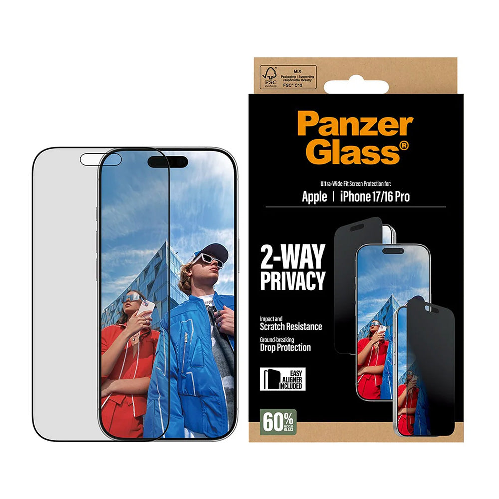 Folija za zaštitu ekrana Privacy PanzerGlass Ultra-Wide Fit 2-Way EasyAligner za Apple iPhone 17 / 16 Pro, Kaljeno staklo, Full Glue