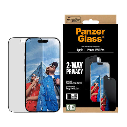 Folija za zaštitu ekrana Privacy PanzerGlass Ultra-Wide Fit 2-Way EasyAligner za Apple iPhone 17 / 16 Pro, Kaljeno staklo, Full Glue