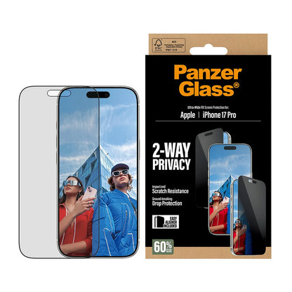 Folija za zaštitu ekrana Privacy PanzerGlass Ultra-Wide Fit 2-Way EasyAligner za Apple iPhone 17 Pro, Kaljeno staklo, Full Glue