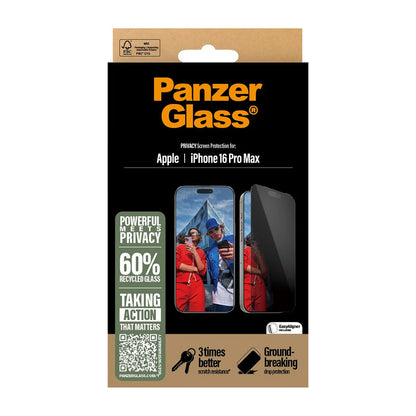Folija za zaštitu ekrana Privacy PanzerGlass Ultra-Wide Fit EasyAligner za Apple iPhone 16 Pro Max, Kaljeno staklo, Full Glue