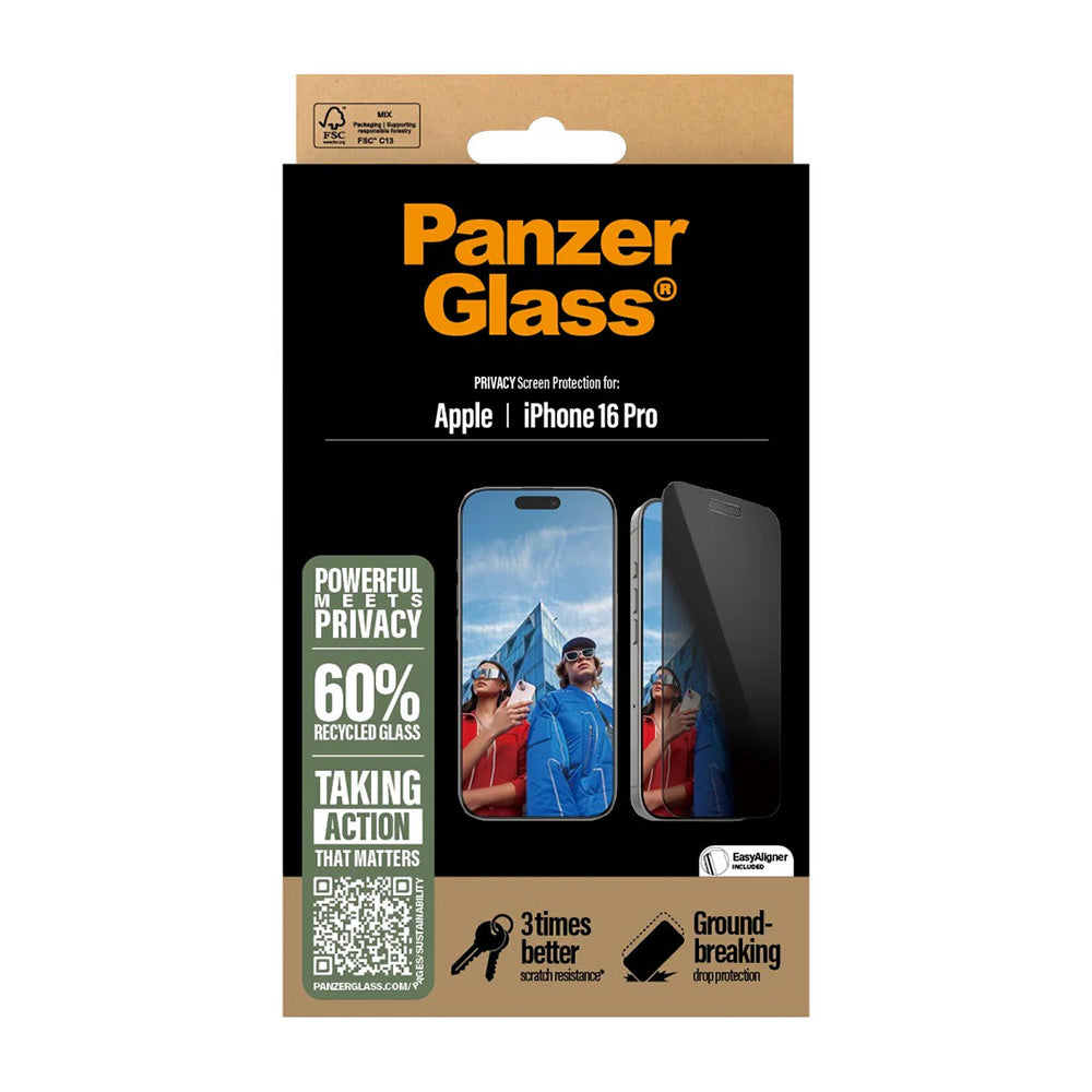 Folija za zaštitu ekrana Privacy PanzerGlass Ultra-Wide Fit EasyAligner za Apple iPhone 16 Pro, Kaljeno staklo, Full Glue