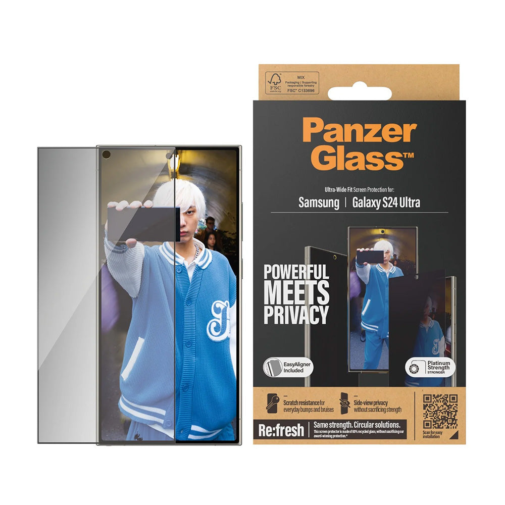 Folija za zaštitu ekrana Privacy PanzerGlass Ultra-Wide Fit EasyAligner za Samsung Galaxy S24 Ultra S928, Kaljeno staklo, Full Glue