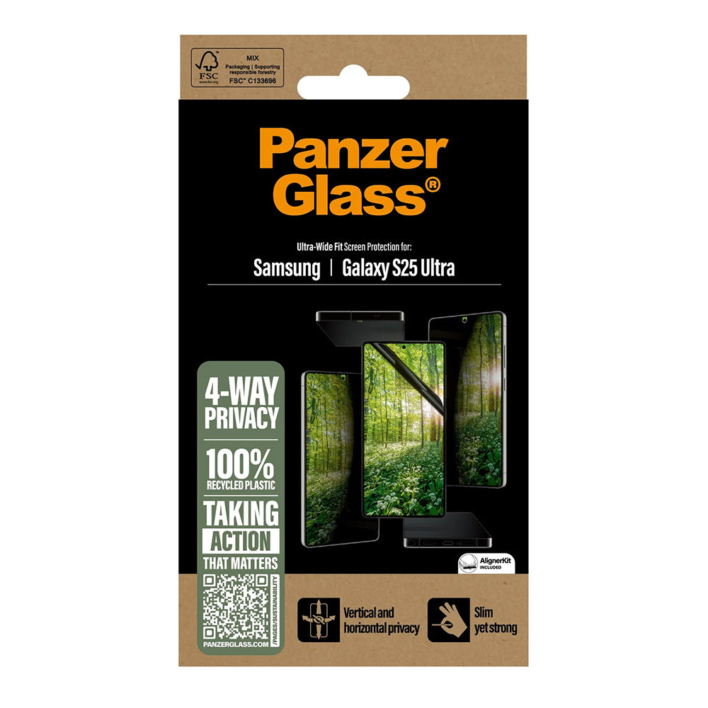 Folija za zaštitu ekrana Privacy PanzerGlass Ultra-Wide Fit Eco Matrix 4-Way za Samsung Galaxy S25 Ultra S938, Kaljeno staklo, Full Glue