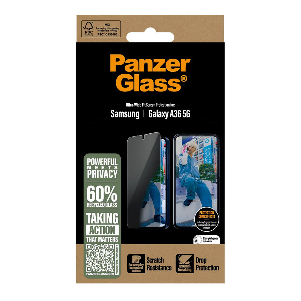 Folija za zaštitu ekrana Privacy PanzerGlass Ultra-Wide Fit za Samsung Galaxy A36 A366, Kaljeno staklo, Full Glue