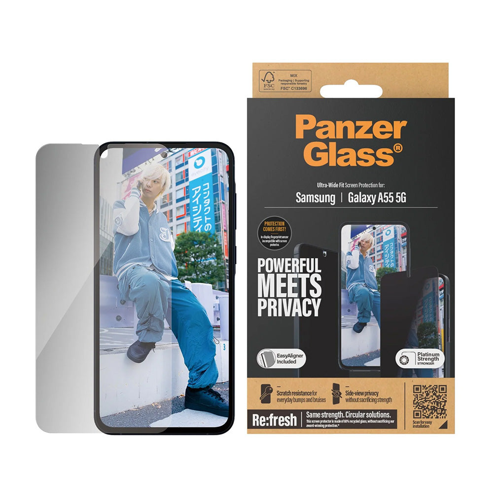 Folija za zaštitu ekrana Privacy PanzerGlass Ultra-Wide Fit za Samsung Galaxy A55 5G A556, Kaljeno staklo, Full Glue