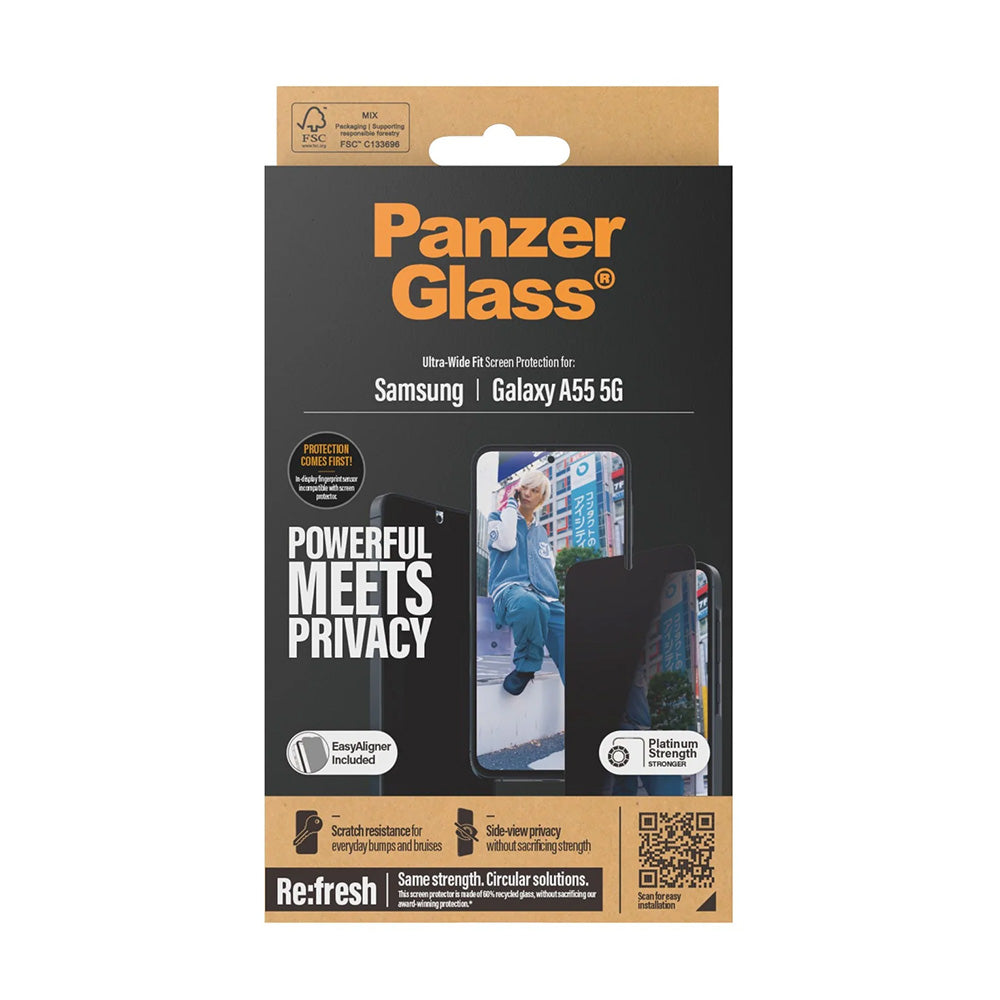 Folija za zaštitu ekrana Privacy PanzerGlass Ultra-Wide Fit za Samsung Galaxy A55 5G A556, Kaljeno staklo, Full Glue