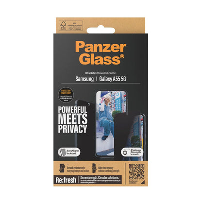 Folija za zaštitu ekrana Privacy PanzerGlass Ultra-Wide Fit za Samsung Galaxy A55 5G A556, Kaljeno staklo, Full Glue