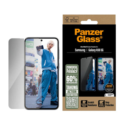 Folija za zaštitu ekrana Privacy PanzerGlass Ultra-Wide Fit za Samsung Galaxy A56 A566, Kaljeno staklo, Full Glue