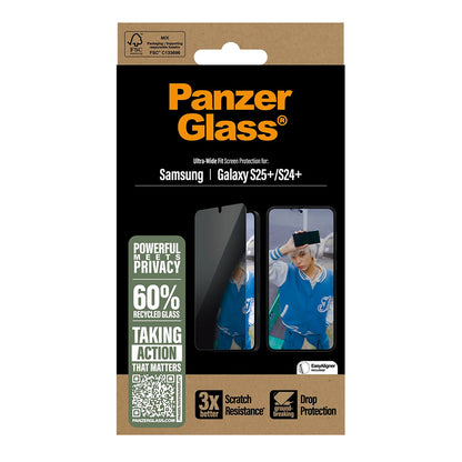Folija za zaštitu ekrana Privacy PanzerGlass Ultra-Wide Fit za Samsung Galaxy S25+ S936 / S24+ S926, Kaljeno staklo, Full Glue