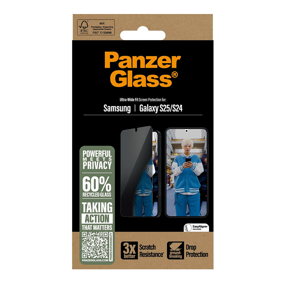 Folija za zaštitu ekrana Privacy PanzerGlass Ultra-Wide Fit za Samsung Galaxy S25 S931 / S24 S921, Kaljeno staklo, Full Glue