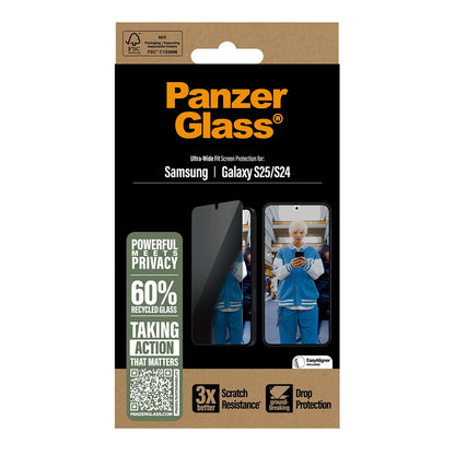 Folija za zaštitu ekrana Privacy PanzerGlass Ultra-Wide Fit za Samsung Galaxy S25 S931 / S24 S921, Kaljeno staklo, Full Glue
