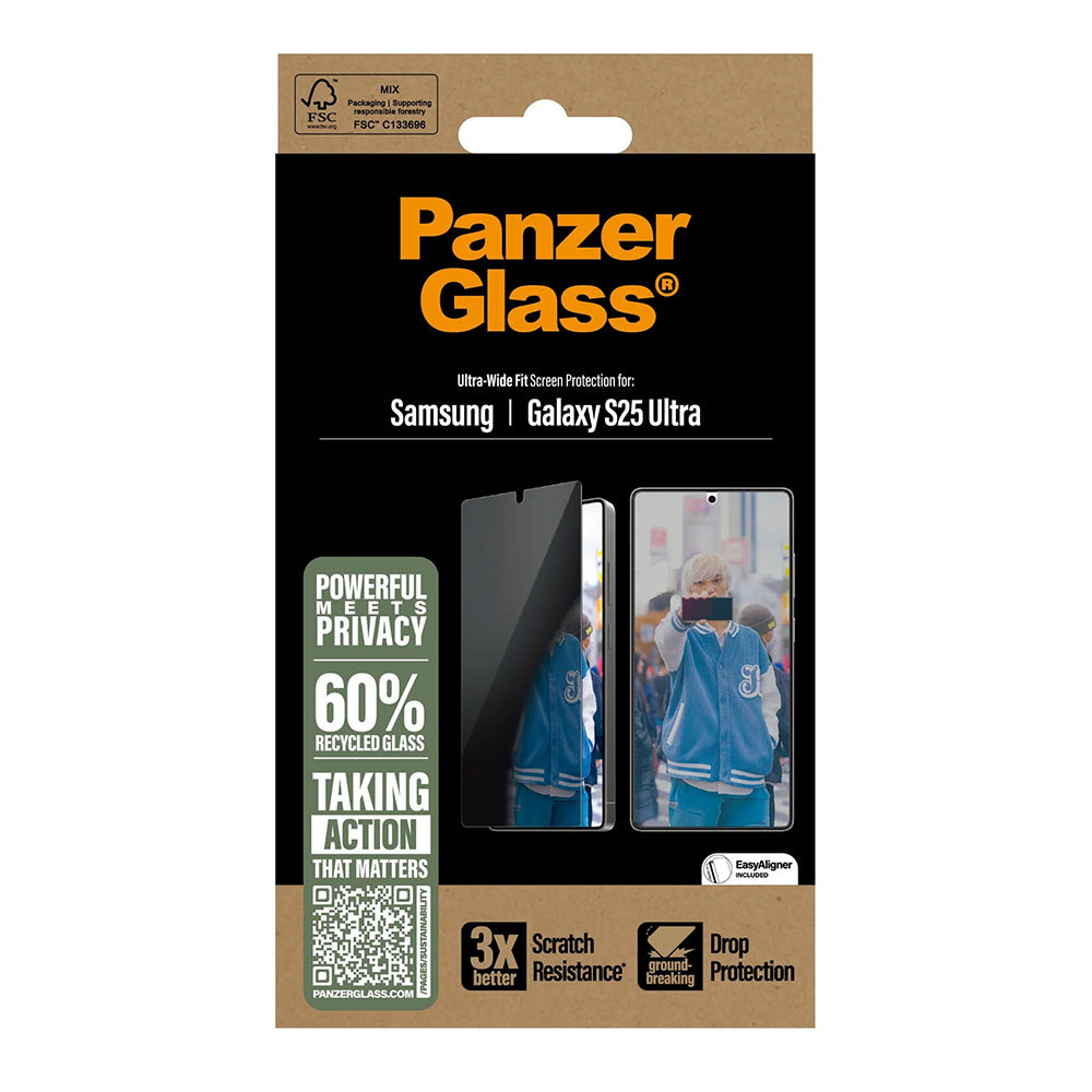 Folija za zaštitu ekrana Privacy PanzerGlass Ultra-Wide Fit za Samsung Galaxy S25 Ultra S938, Kaljeno staklo, Full Glue