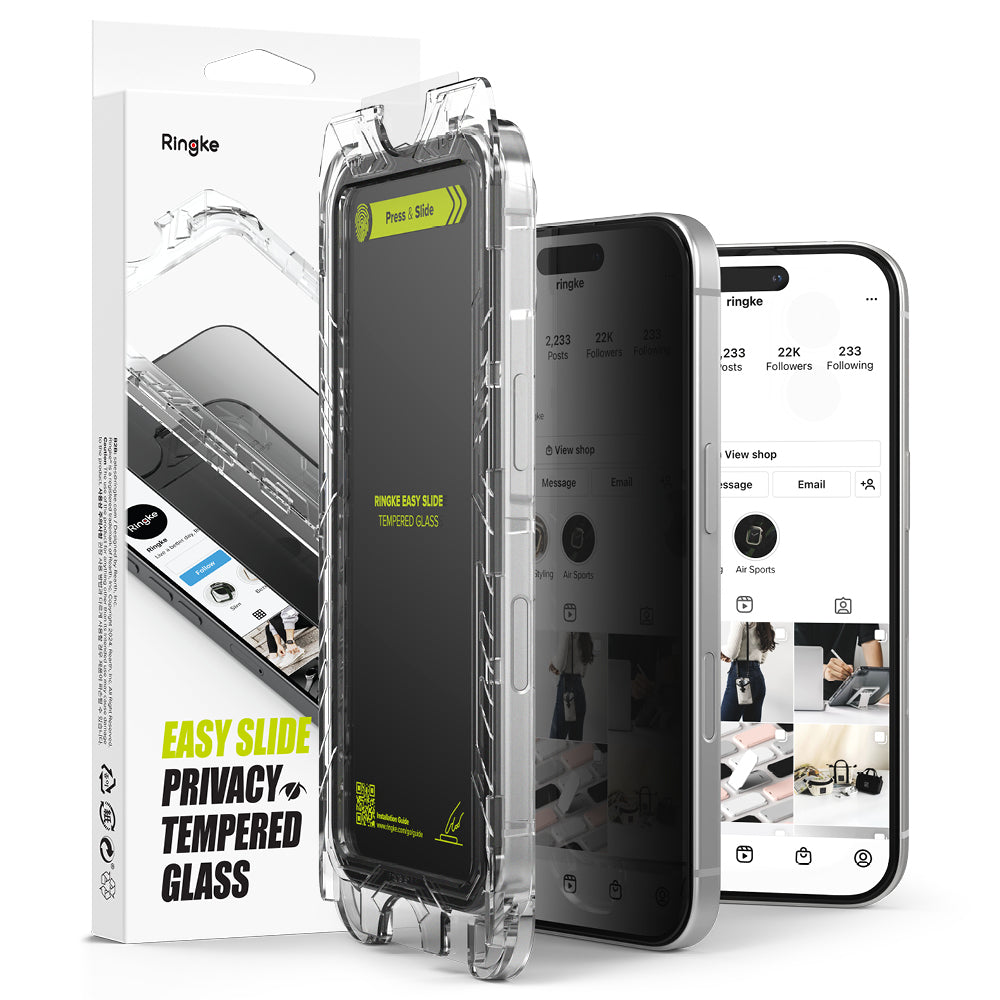 Folija za zaštitu ekrana Privacy Ringke Easy Slide za Apple iPhone 16 Plus / 15 Plus, Kaljeno staklo, Full Glue, Set 2 komada