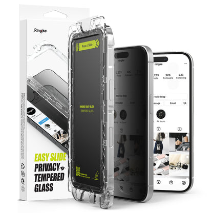 Folija za zaštitu ekrana Privacy Ringke Easy Slide za Apple iPhone 16 Plus / 15 Plus, Kaljeno staklo, Full Glue, Set 2 komada