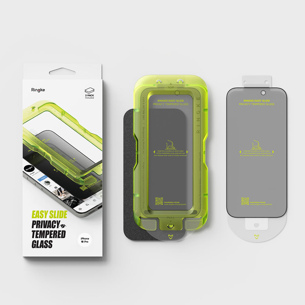 Zaštitna folija za ekran Privacy Ringke Easy Slide za Apple iPhone 18 Pro, Kaljeno staklo, Full Glue, Set od 2 komada